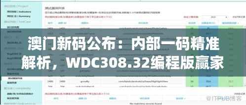 澳门新码公布:内部一码精准解析,WDC308.32编程版赢家揭晓