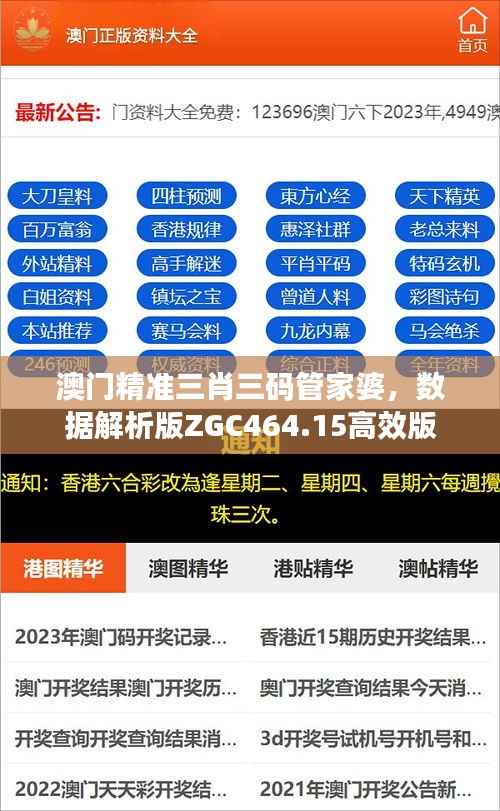 澳门精准三肖三码管家婆,数据解析版ZGC464.15高效版
