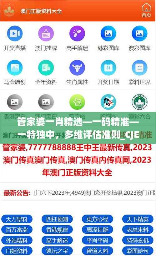 管家婆一肖精选—一码精准—一特独中,多维评估准则_CJE902.59强版